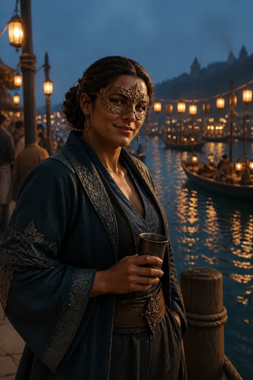 Skorrunn Storm, a The Veil character, at the Lantern Quay