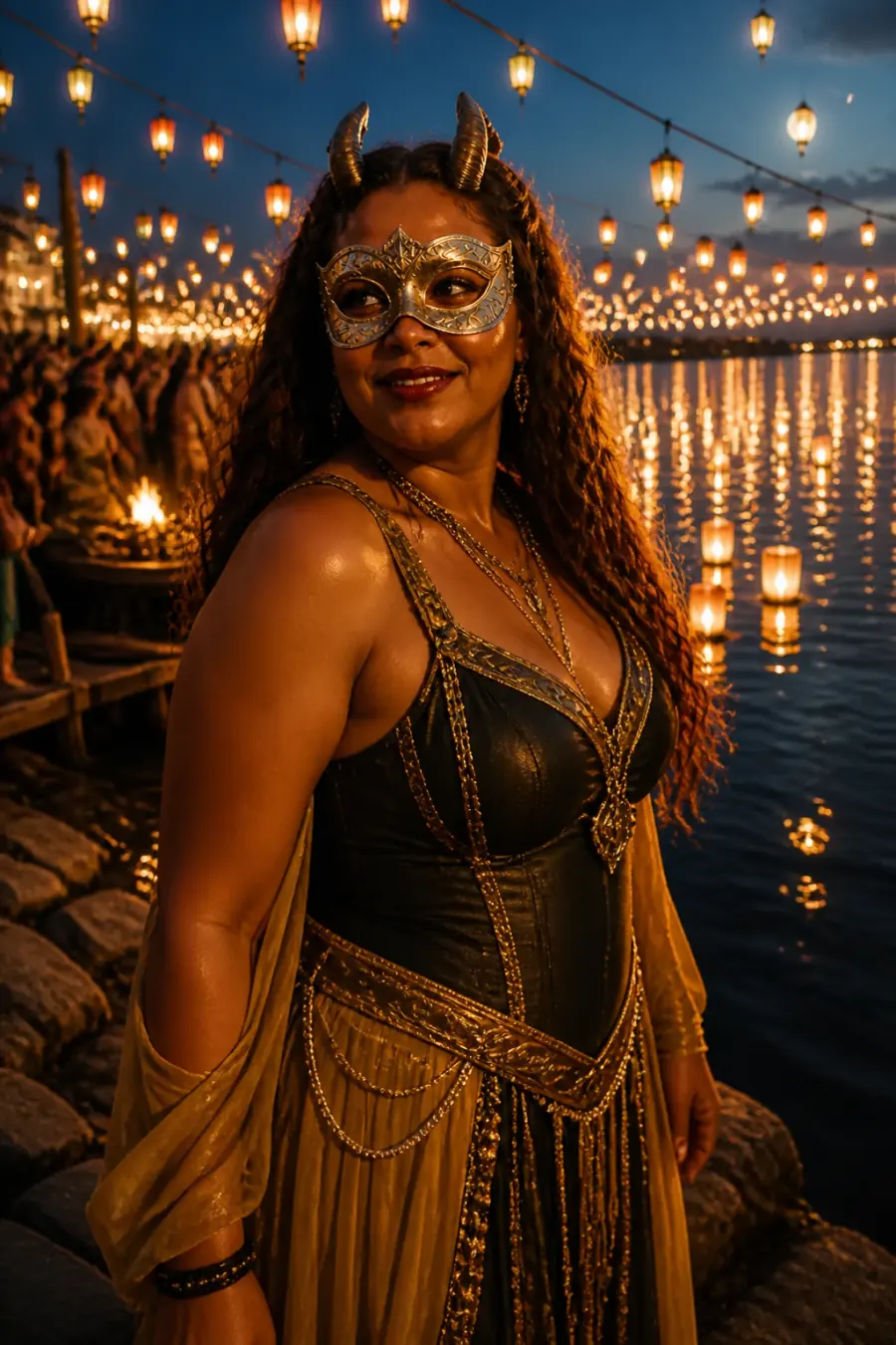 Charrara, a masked hellkin at the lantern festival on the mere